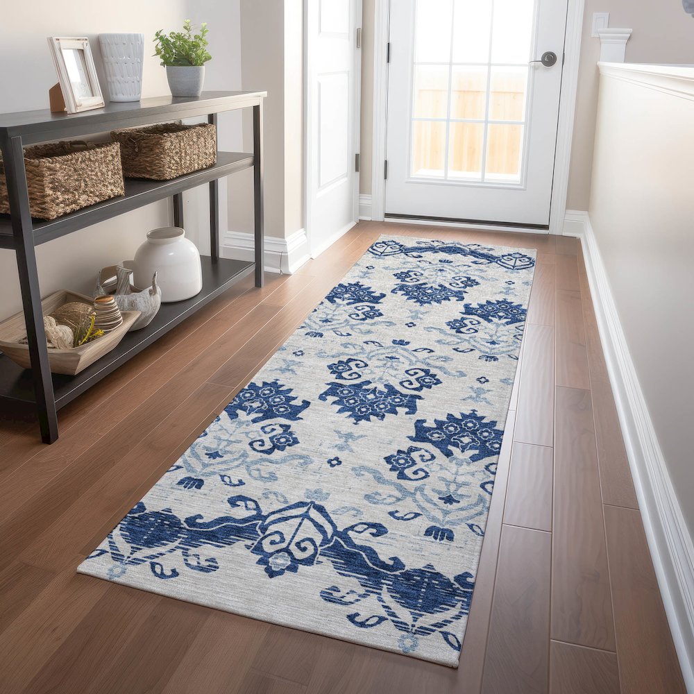 Premium Machine Washable Mayfield AMF759 Navy 2'3" x 7'6" Runner Rug. Picture 5