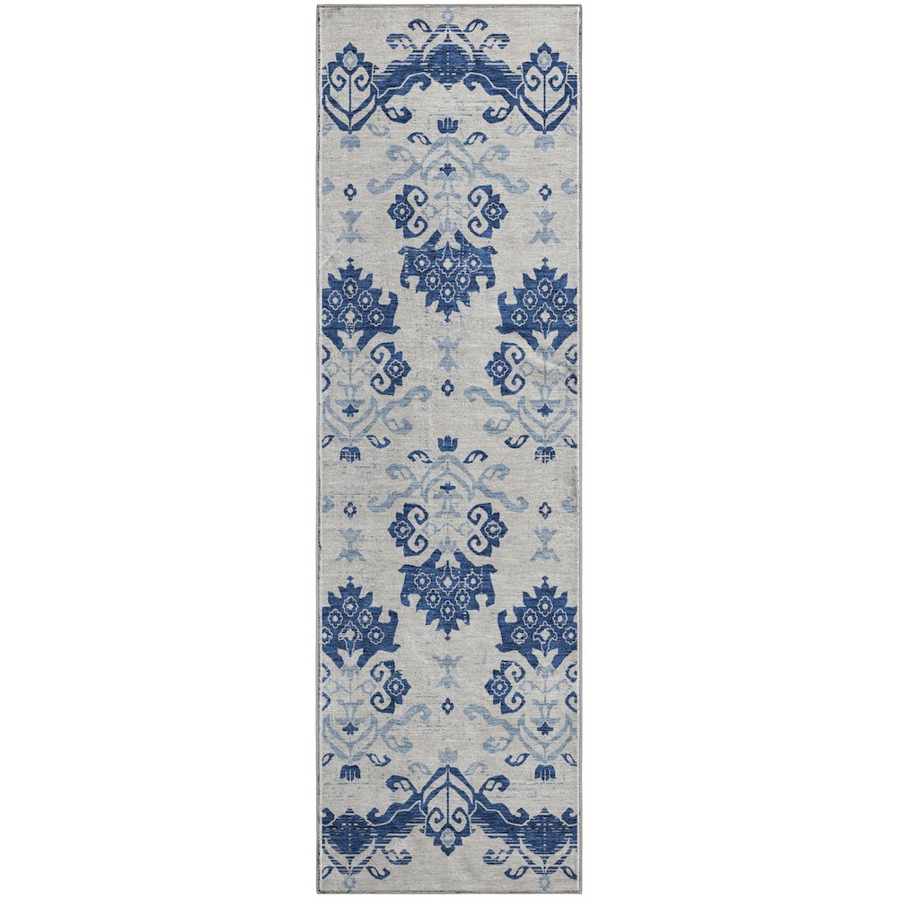 Premium Machine Washable Mayfield AMF759 Navy 2'3" x 7'6" Runner Rug. Picture 1