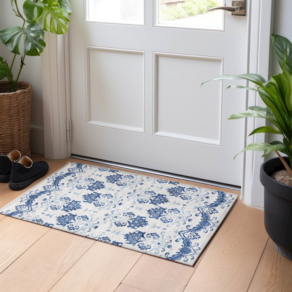 Premium Machine Washable Mayfield AMF759 Navy 1'8" x 2'6" Rug. Picture 5