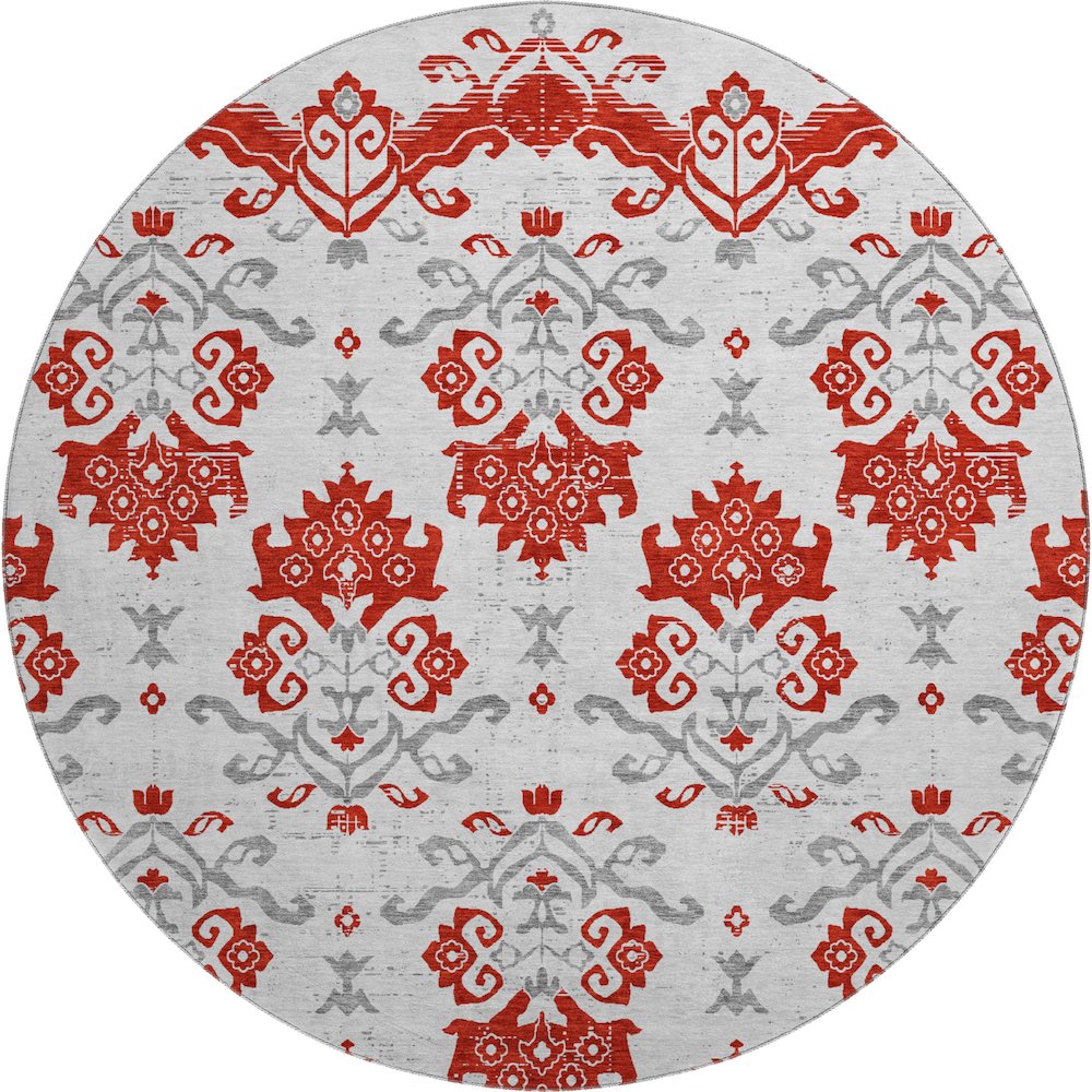 Premium Machine Washable Mayfield AMF759 Red 8' x 8' Round Rug. Picture 1