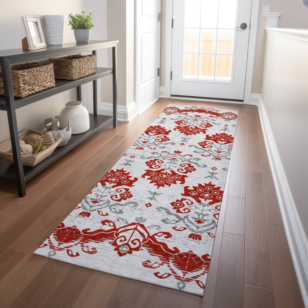 Premium Machine Washable Mayfield AMF759 Red 2'3" x 7'6" Runner Rug. Picture 5