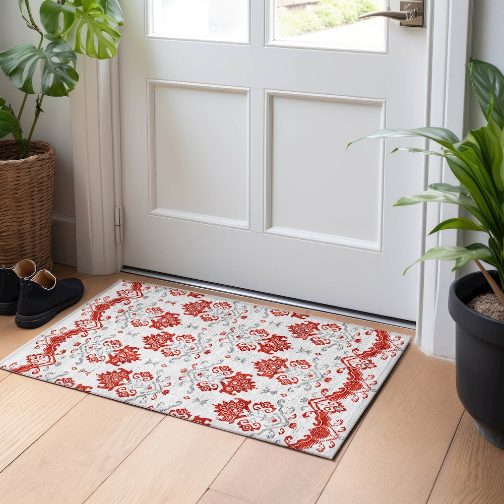 Premium Machine Washable Mayfield AMF759 Red 1'8" x 2'6" Rug. Picture 5