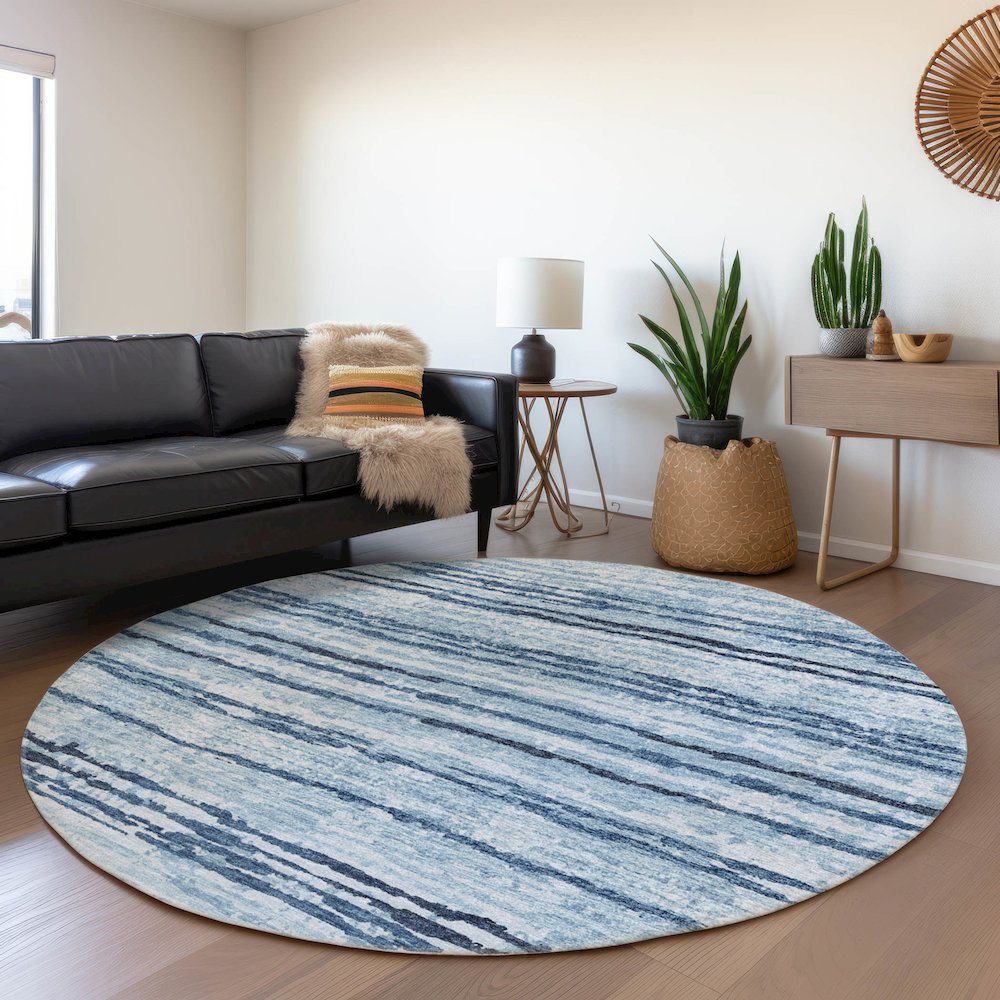 Premium Machine Washable Mayfield  Blue 8' x 8' Round Rug. Picture 5