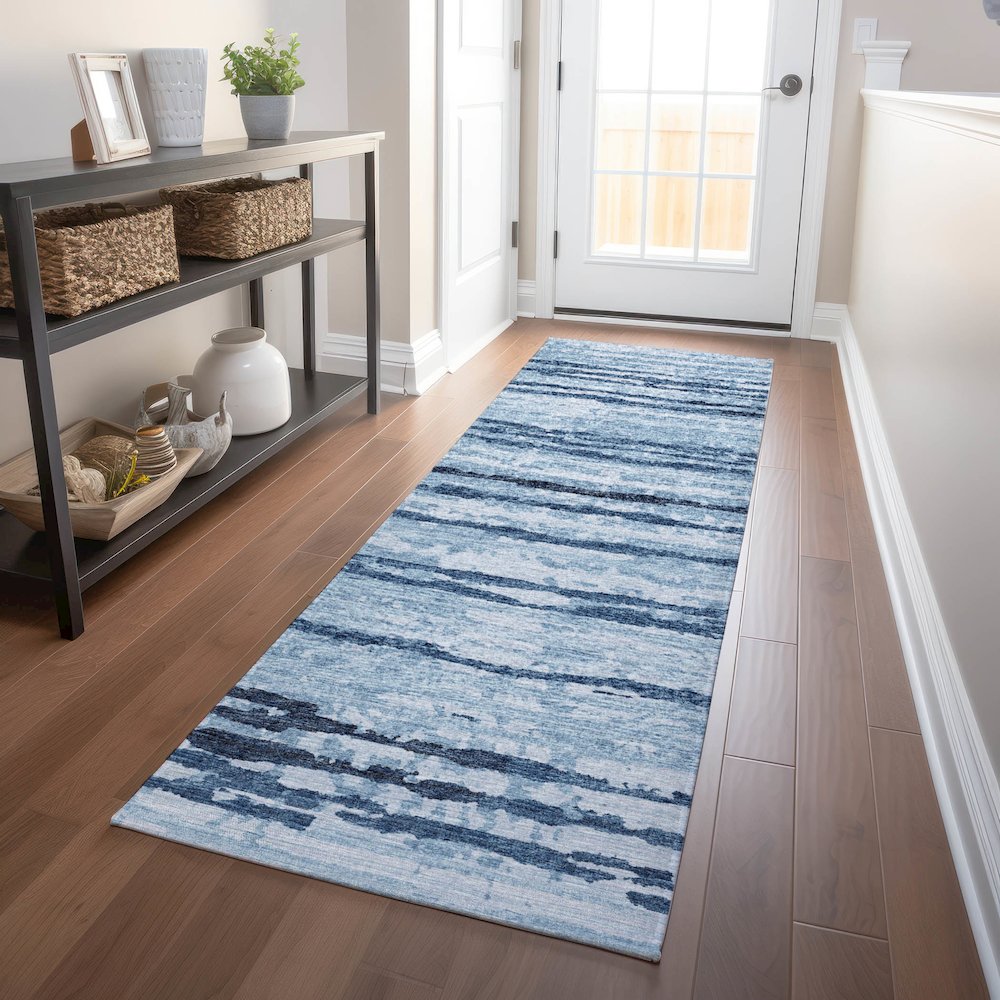 Premium Machine Washable Mayfield  Blue 2'3" x 7'6" Runner Rug. Picture 5