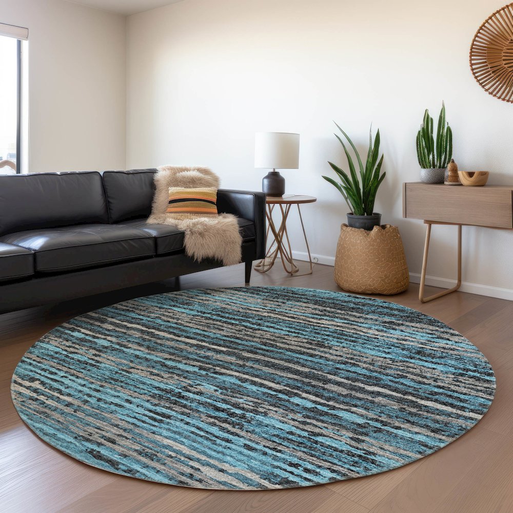 Premium Machine Washable Mayfield  Peacock 8' x 8' Round Rug. Picture 5