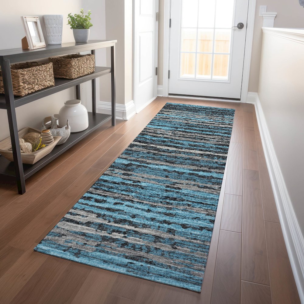 Premium Machine Washable Mayfield  Peacock 2'3" x 7'6" Runner Rug. Picture 5