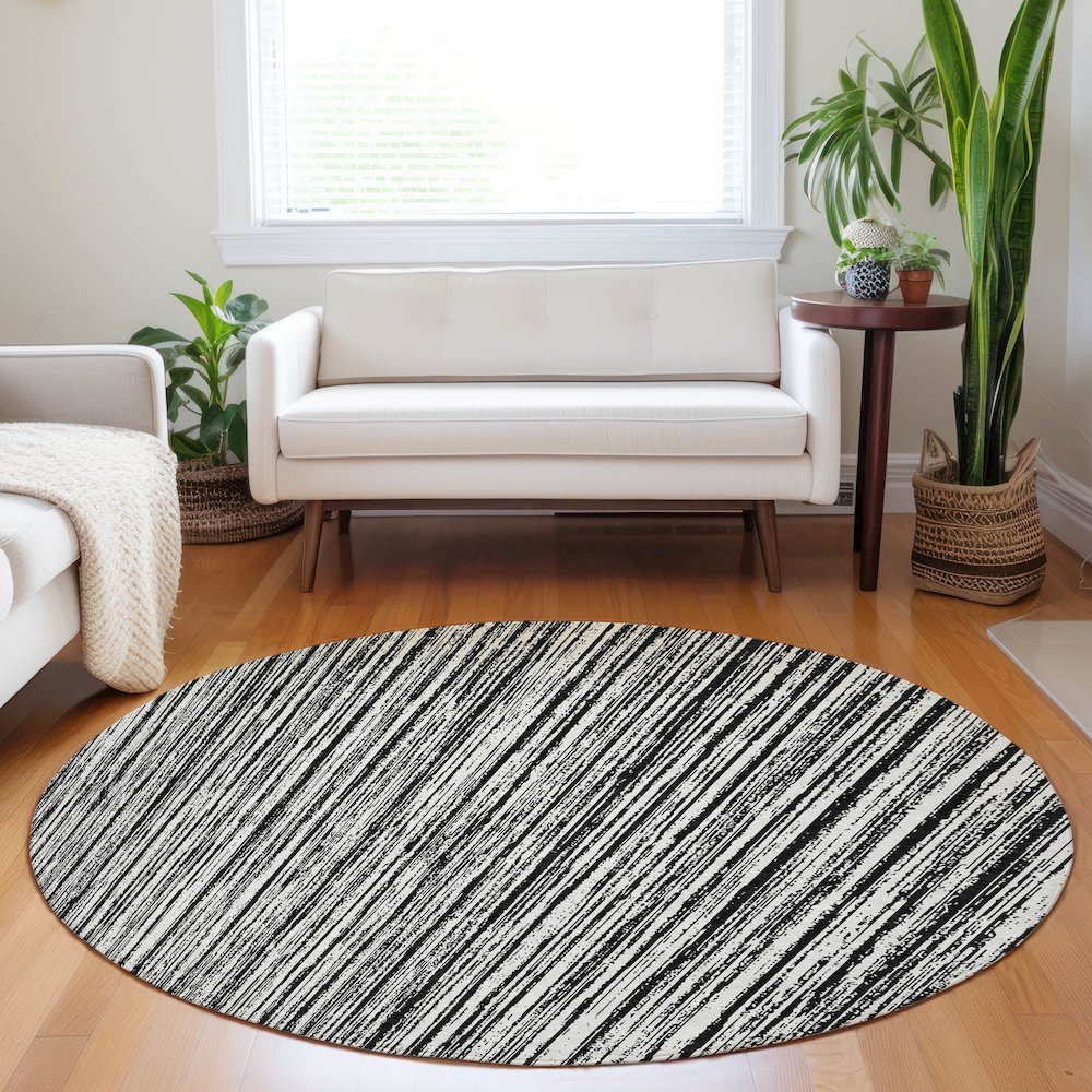 Premium Machine Washable Mayfield AMF760 Black 8' x 8' Round Rug. Picture 5