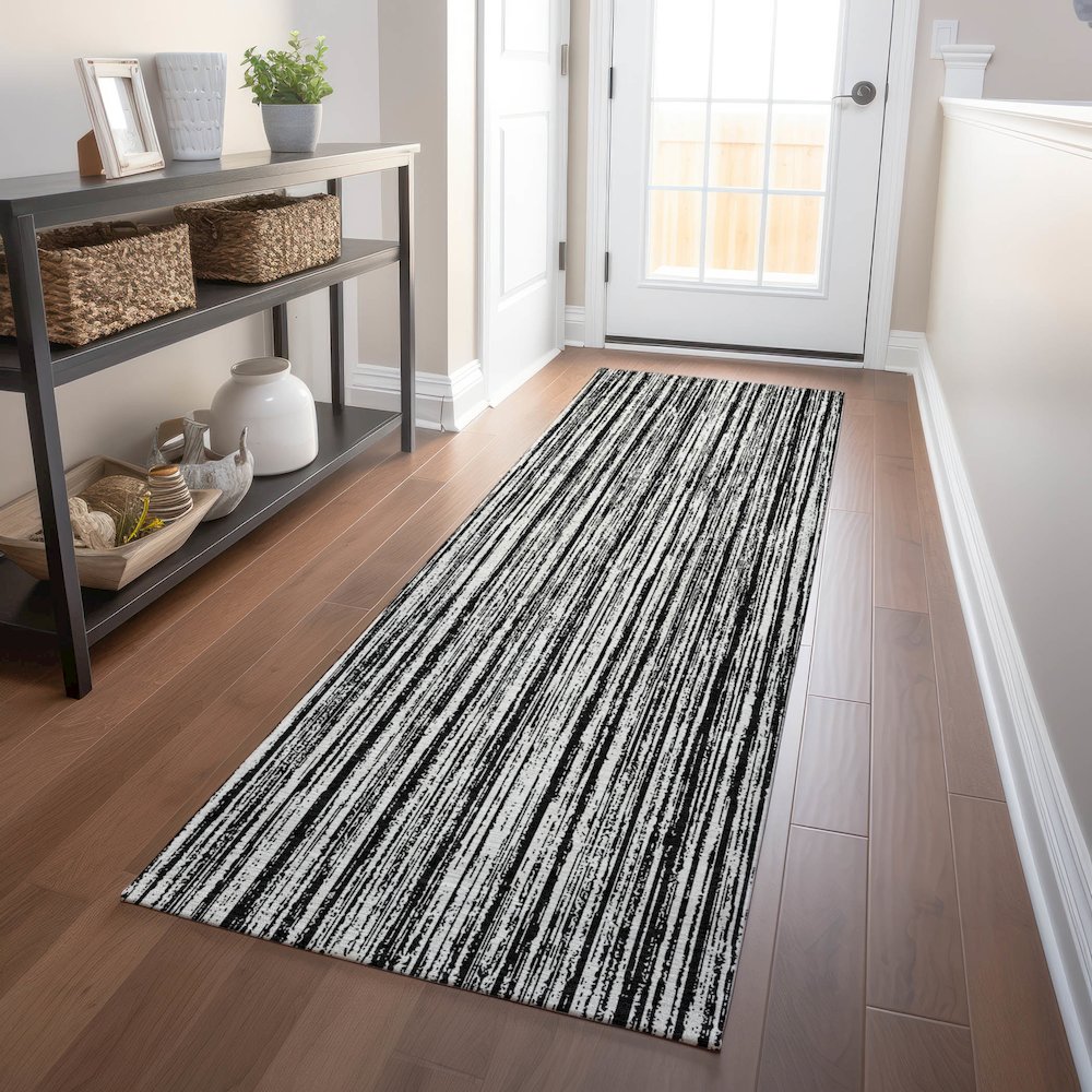 Premium Machine Washable Mayfield AMF760 Black 2'3" x 7'6" Runner Rug. Picture 5