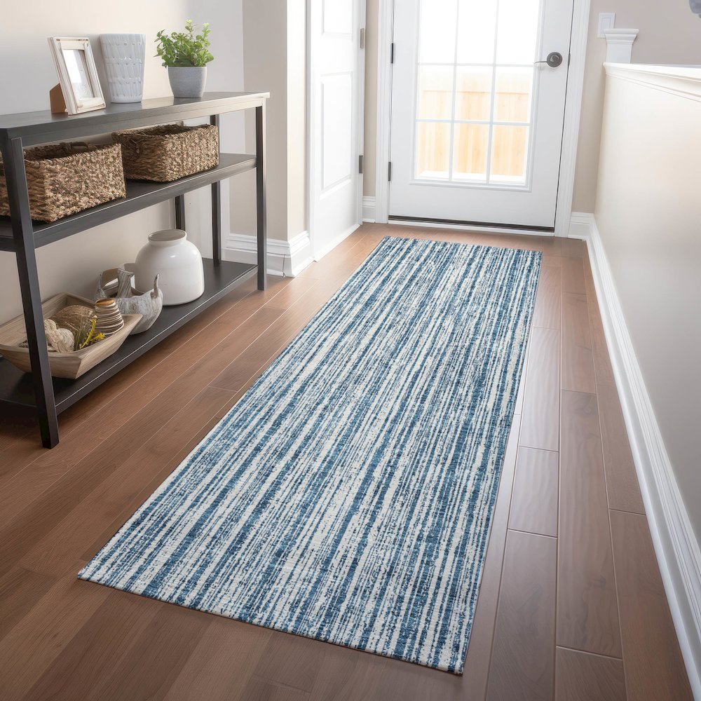 Premium Machine Washable Mayfield AMF760 Blue 2'3" x 7'6" Runner Rug. Picture 5