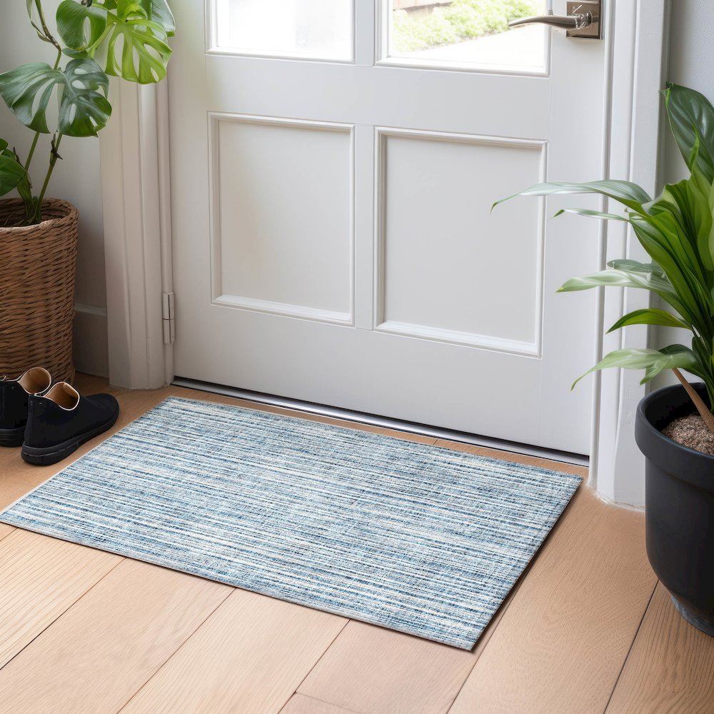 Premium Machine Washable Mayfield AMF760 Blue 1'8" x 2'6" Rug. Picture 5