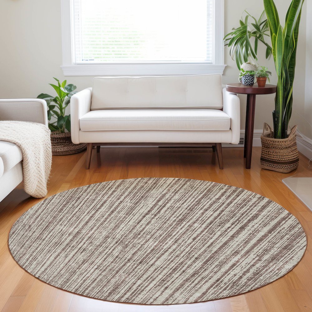 Premium Machine Washable Mayfield AMF760 Brown 8' x 8' Round Rug. Picture 5