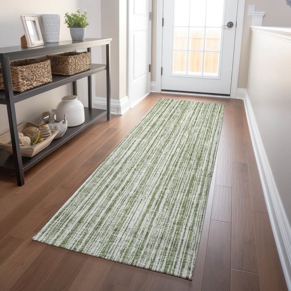 Premium Machine Washable Mayfield AMF760 Green 2'3" x 7'6" Runner Rug. Picture 5