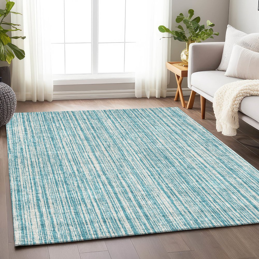 Premium Machine Washable Mayfield AMF760 Teal 2'6" x 3'10" Rug. Picture 5