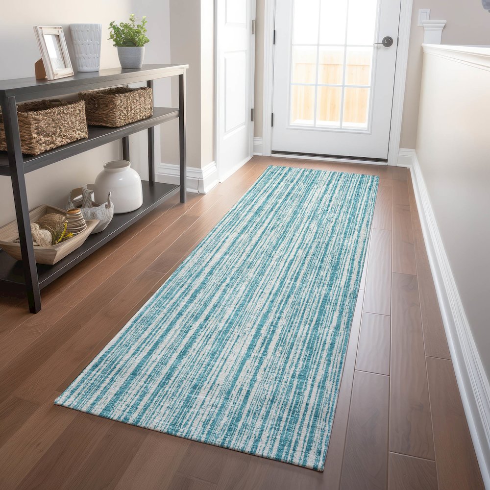 Premium Machine Washable Mayfield AMF760 Teal 2'3" x 7'6" Runner Rug. Picture 5