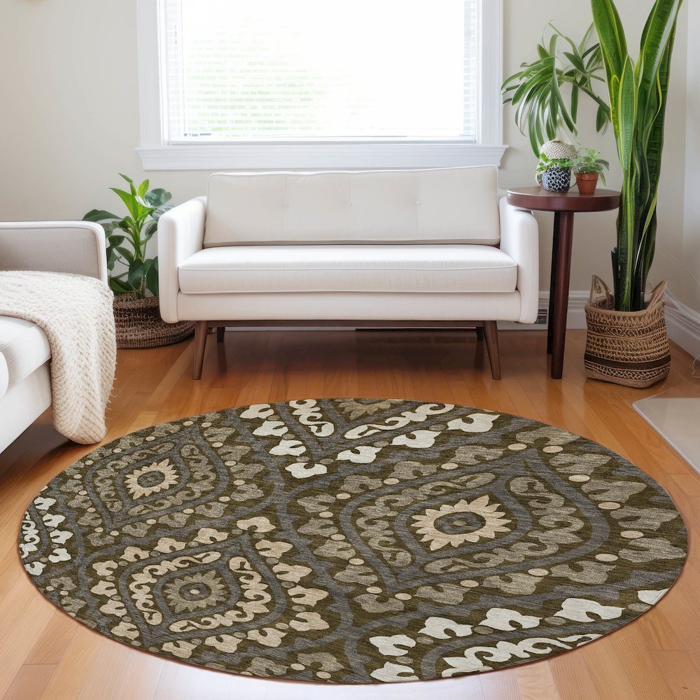 Premium Machine Washable Mayfield AMF761 Fudge 8' x 8' Round Rug. Picture 5