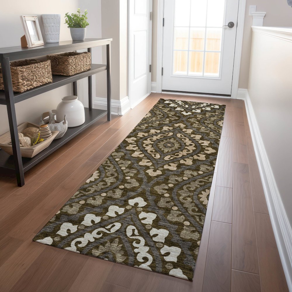 Premium Machine Washable Mayfield AMF761 Fudge 2'3" x 7'6" Runner Rug. Picture 5