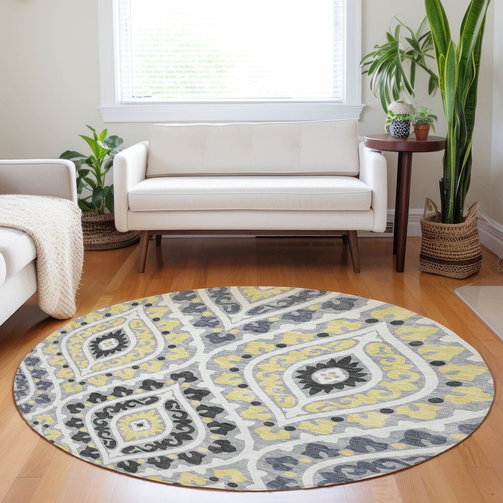 Premium Machine Washable Mayfield AMF761 Gray 8' x 8' Round Rug. Picture 5