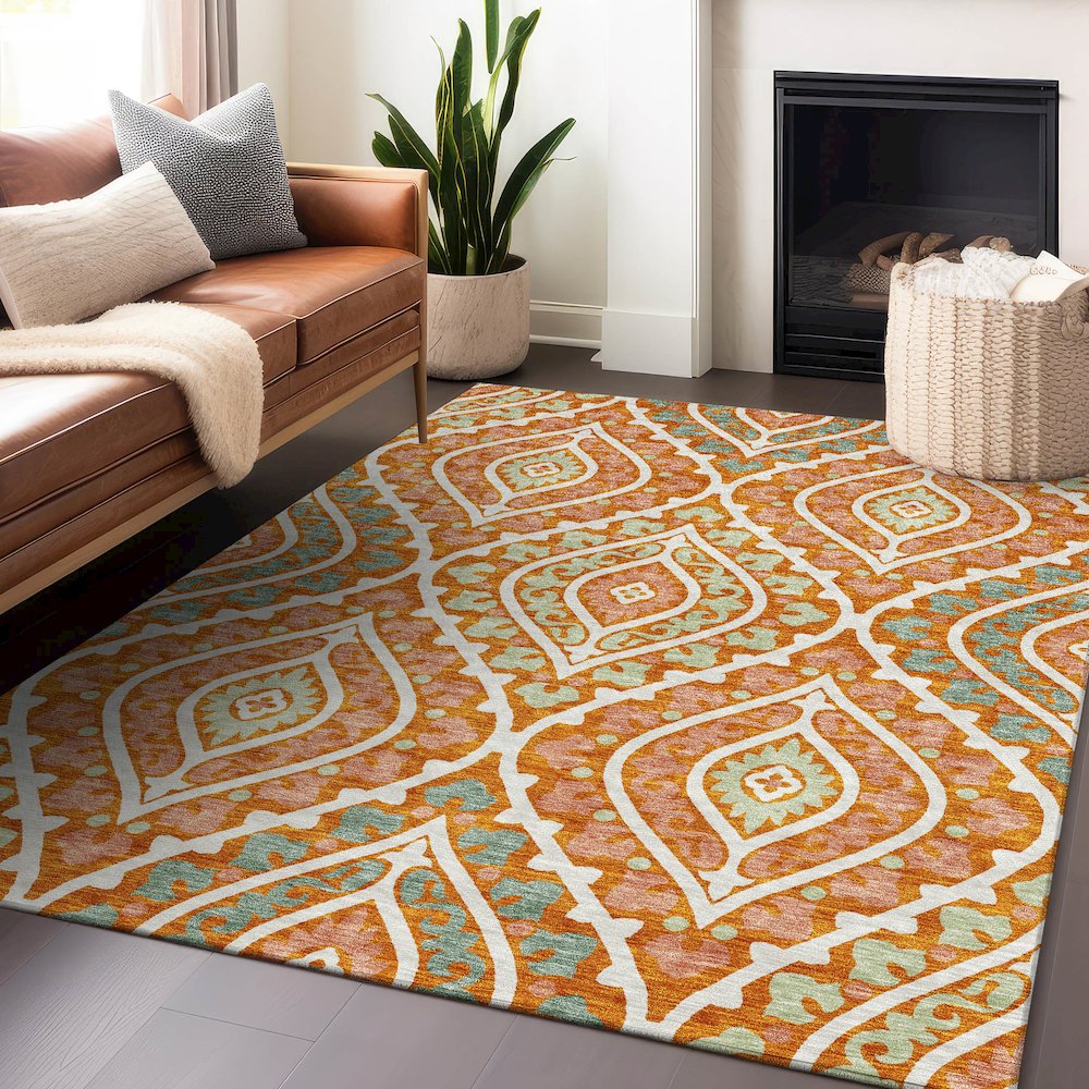 Premium Machine Washable Mayfield AMF761 Orange 2'6" x 3'10" Rug. Picture 6