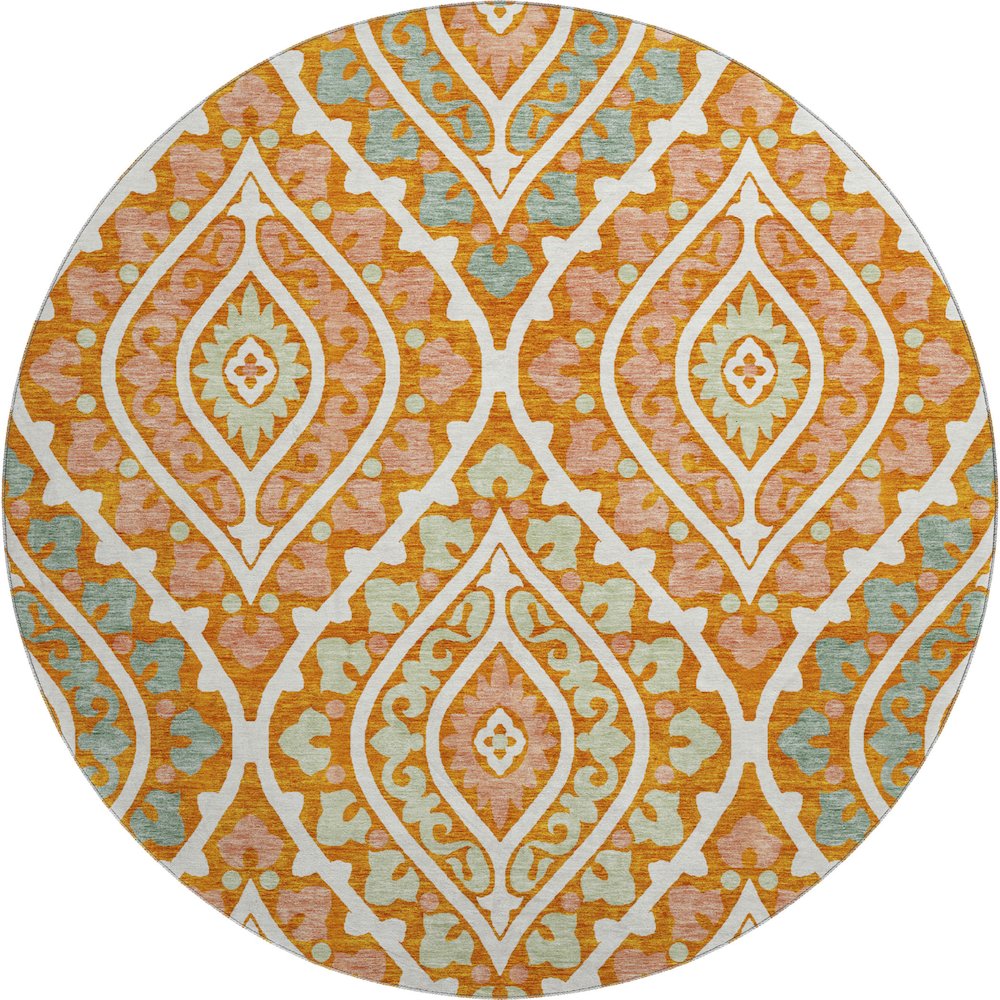 Premium Machine Washable Mayfield AMF761 Orange 8' x 8' Round Rug. Picture 1