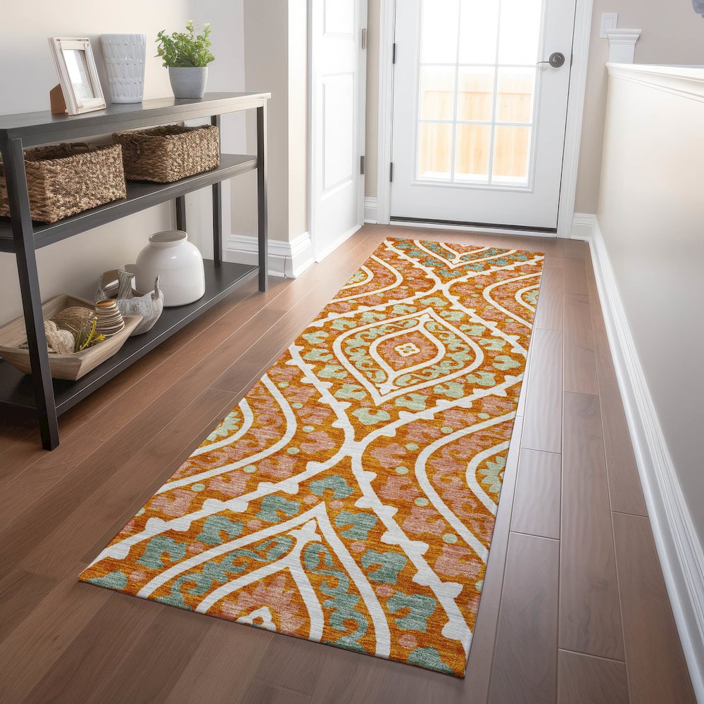 Premium Machine Washable Mayfield AMF761 Orange 2'3" x 7'6" Runner Rug. Picture 5