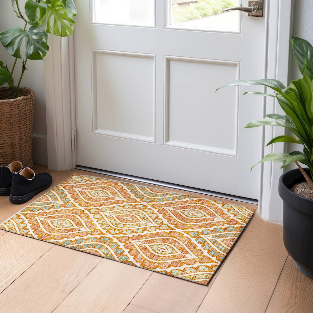 Premium Machine Washable Mayfield AMF761 Orange 1'8" x 2'6" Rug. Picture 5