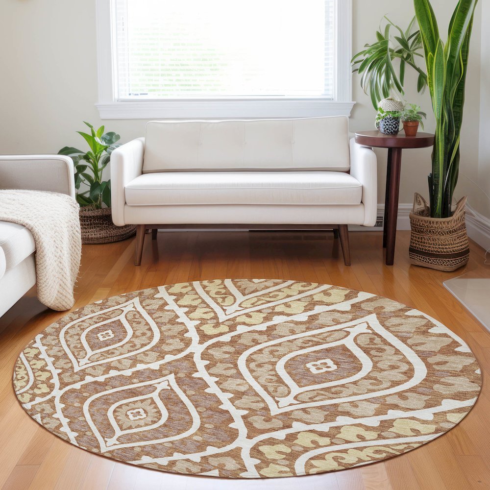 Premium Machine Washable Mayfield AMF761 Paprika 8' x 8' Round Rug. Picture 5