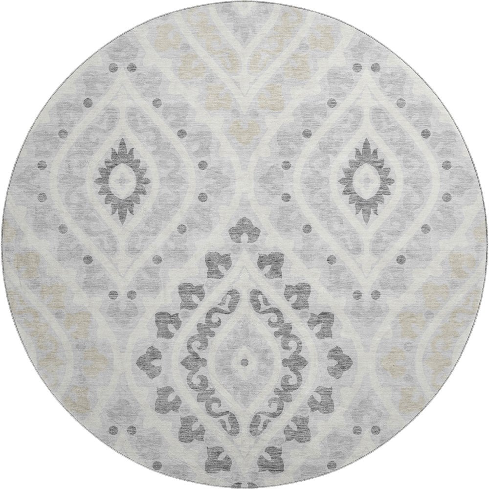 Premium Machine Washable Mayfield AMF761 Silver 8' x 8' Round Rug. Picture 1