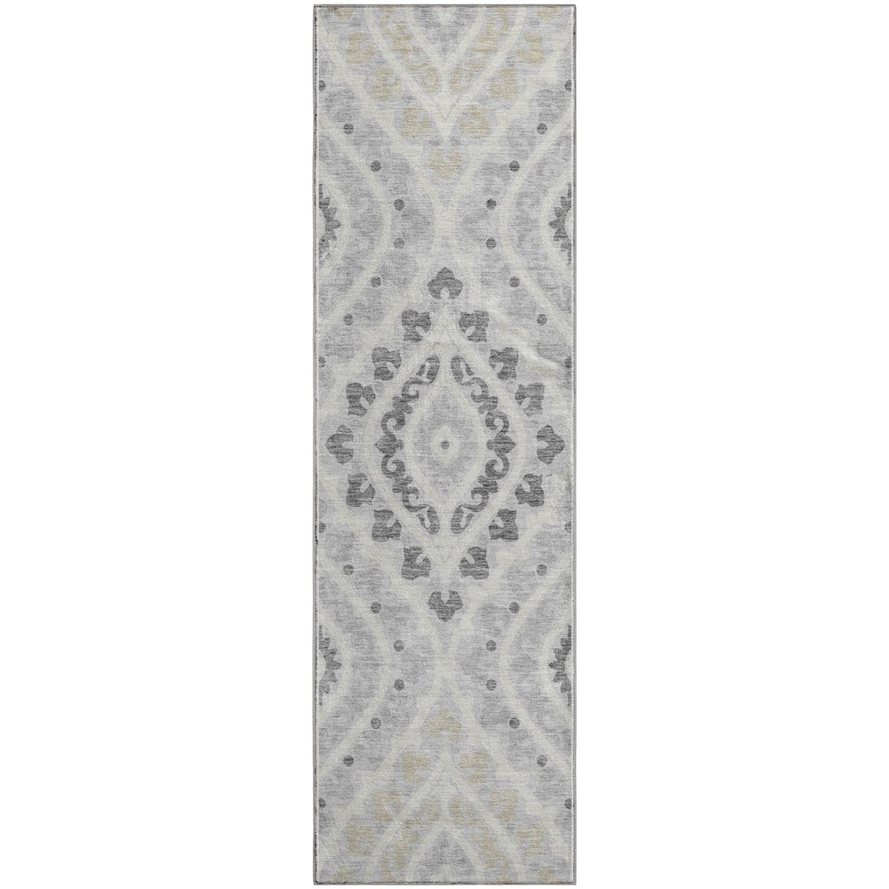 Premium Machine Washable Mayfield AMF761 Silver 2'3" x 7'6" Runner Rug. Picture 1