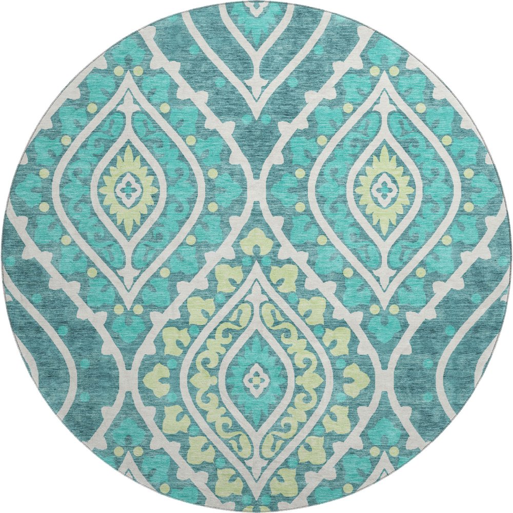 Premium Machine Washable Mayfield AMF761 Teal 8' x 8' Round Rug. Picture 1