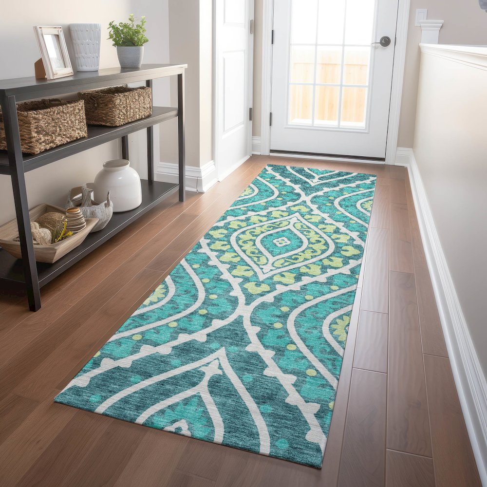 Premium Machine Washable Mayfield AMF761 Teal 2'3" x 7'6" Runner Rug. Picture 5