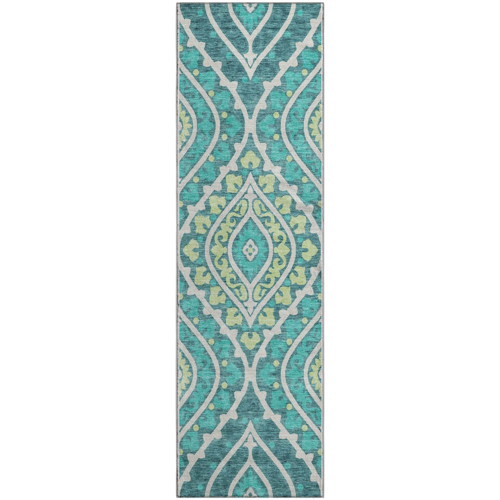 Premium Machine Washable Mayfield AMF761 Teal 2'3" x 7'6" Runner Rug. Picture 1