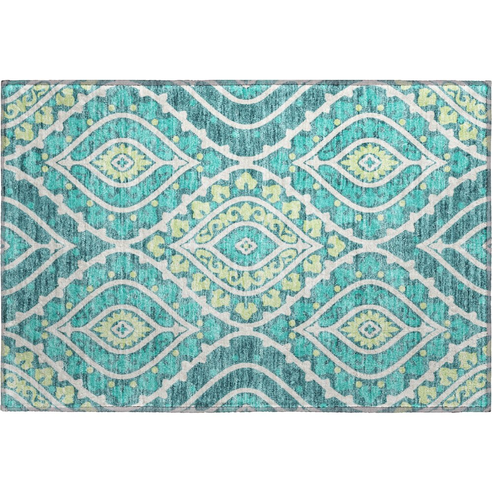 Premium Machine Washable Mayfield AMF761 Teal 1'8" x 2'6" Rug. Picture 1
