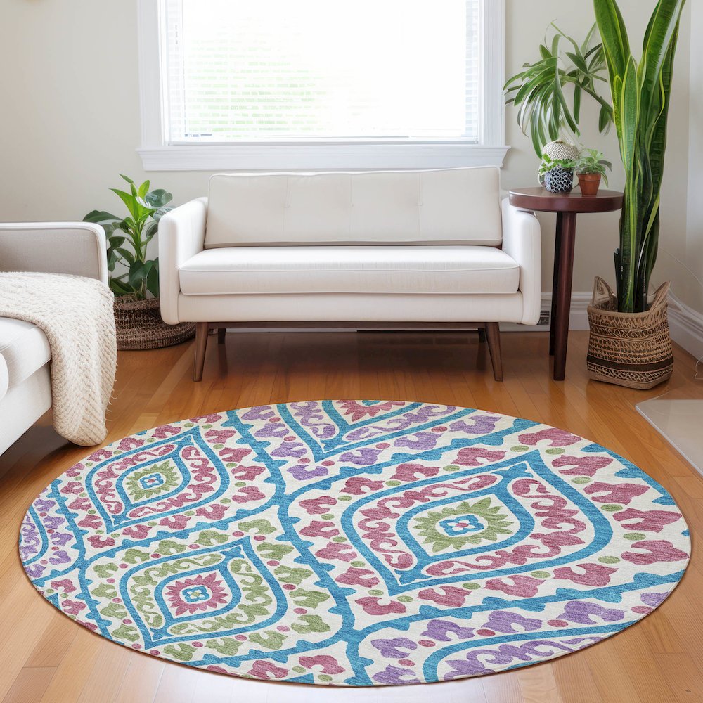 Premium Machine Washable Mayfield AMF761 White 8' x 8' Round Rug. Picture 5