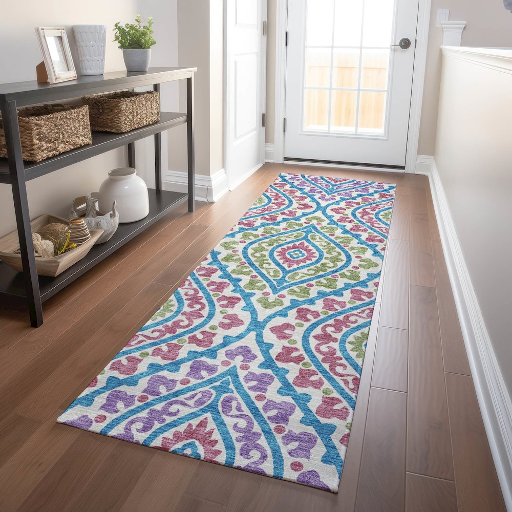 Premium Machine Washable Mayfield AMF761 White 2'3" x 7'6" Runner Rug. Picture 5