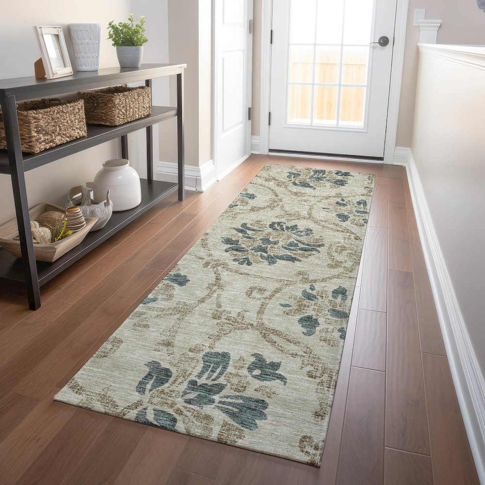 Premium Machine Washable Mayfield AMF762 Beige 2'3" x 7'6" Runner Rug. Picture 5