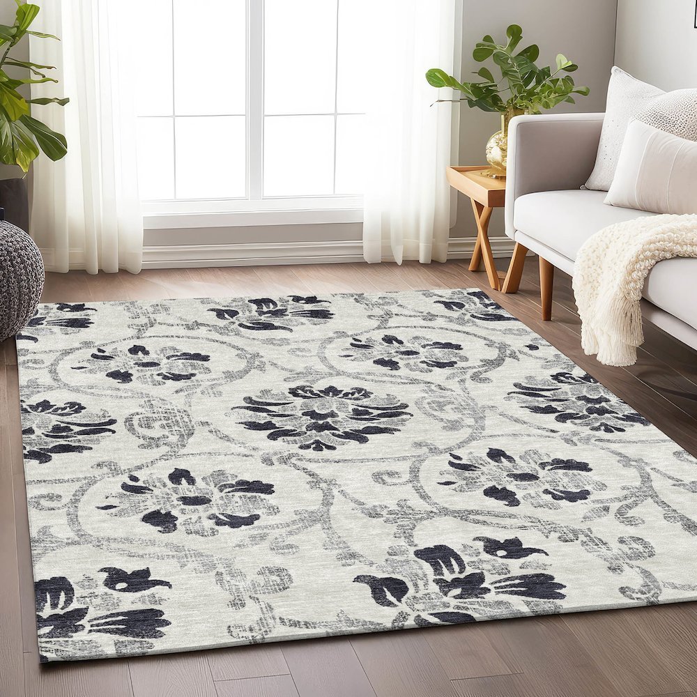 Premium Machine Washable Mayfield AMF762 Black 2'6" x 3'10" Rug. Picture 5
