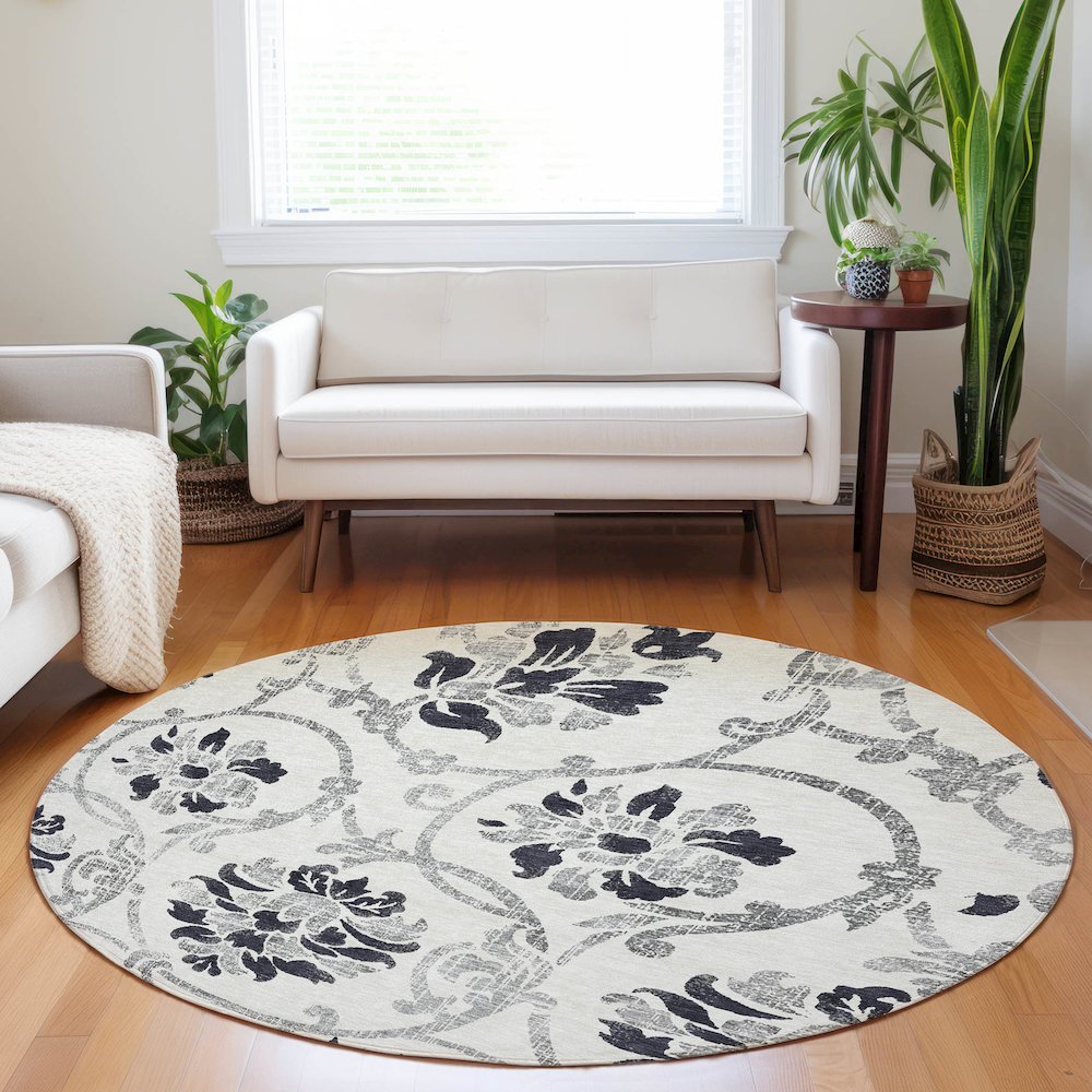 Premium Machine Washable Mayfield AMF762 Black 8' x 8' Round Rug. Picture 5
