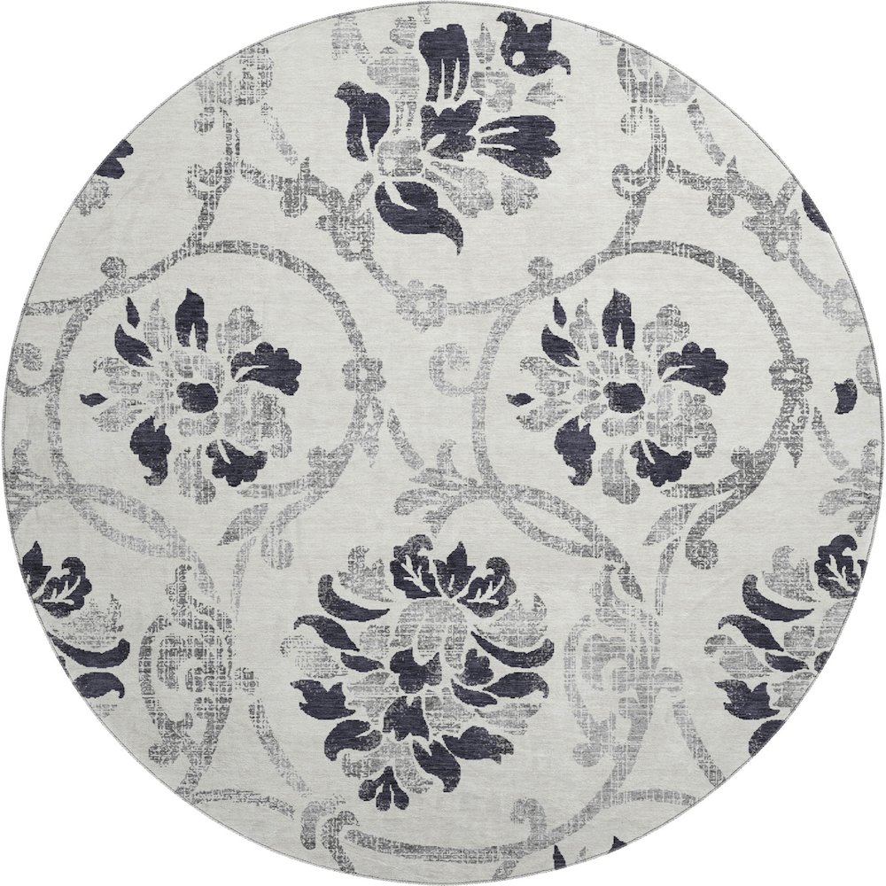 Premium Machine Washable Mayfield AMF762 Black 8' x 8' Round Rug. Picture 1
