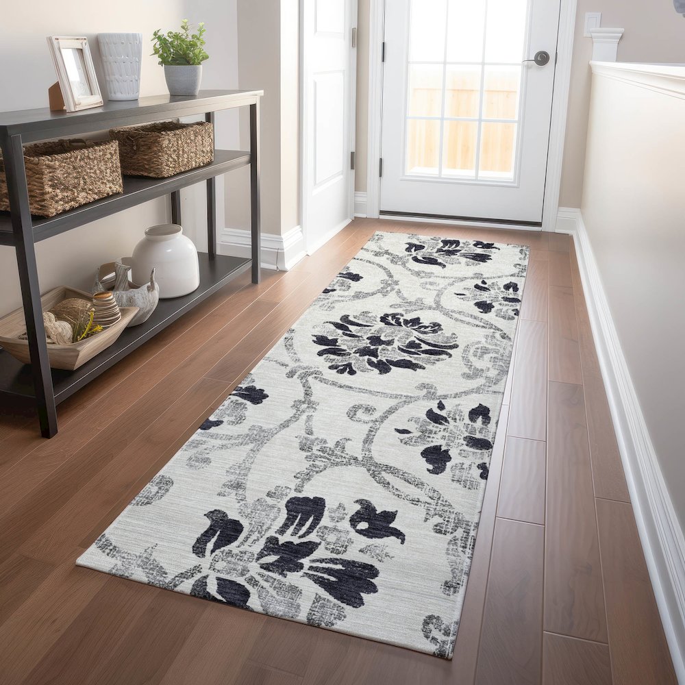 Premium Machine Washable Mayfield AMF762 Black 2'3" x 7'6" Runner Rug. Picture 5