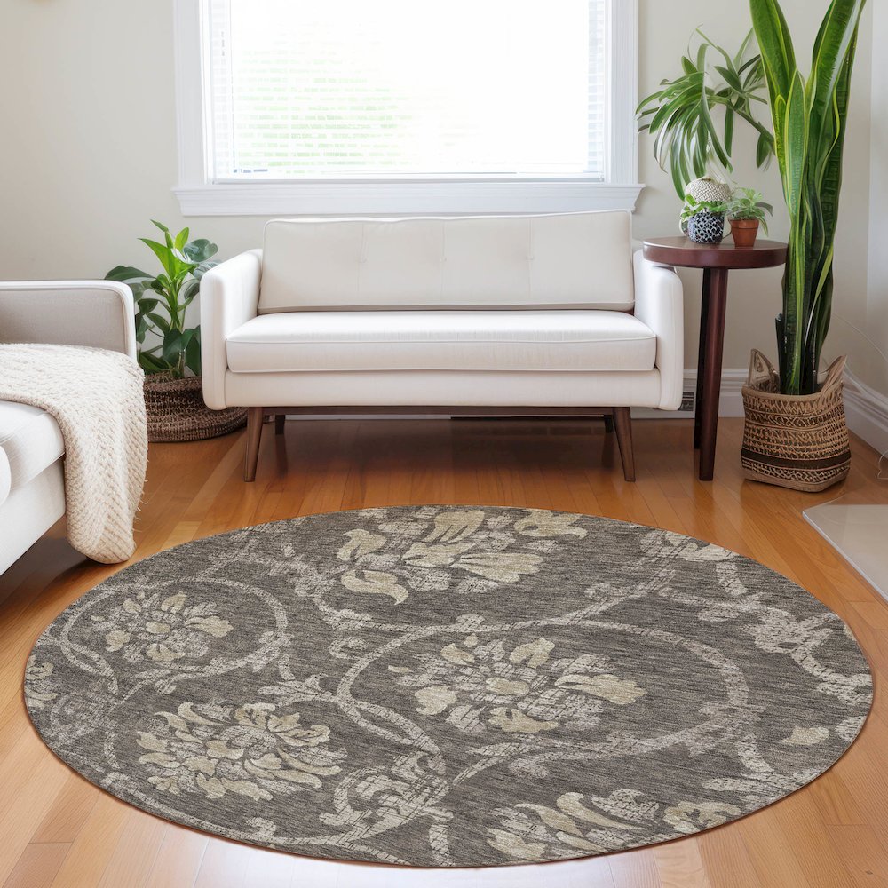 Premium Machine Washable Mayfield AMF762 Brown 8' x 8' Round Rug. Picture 5