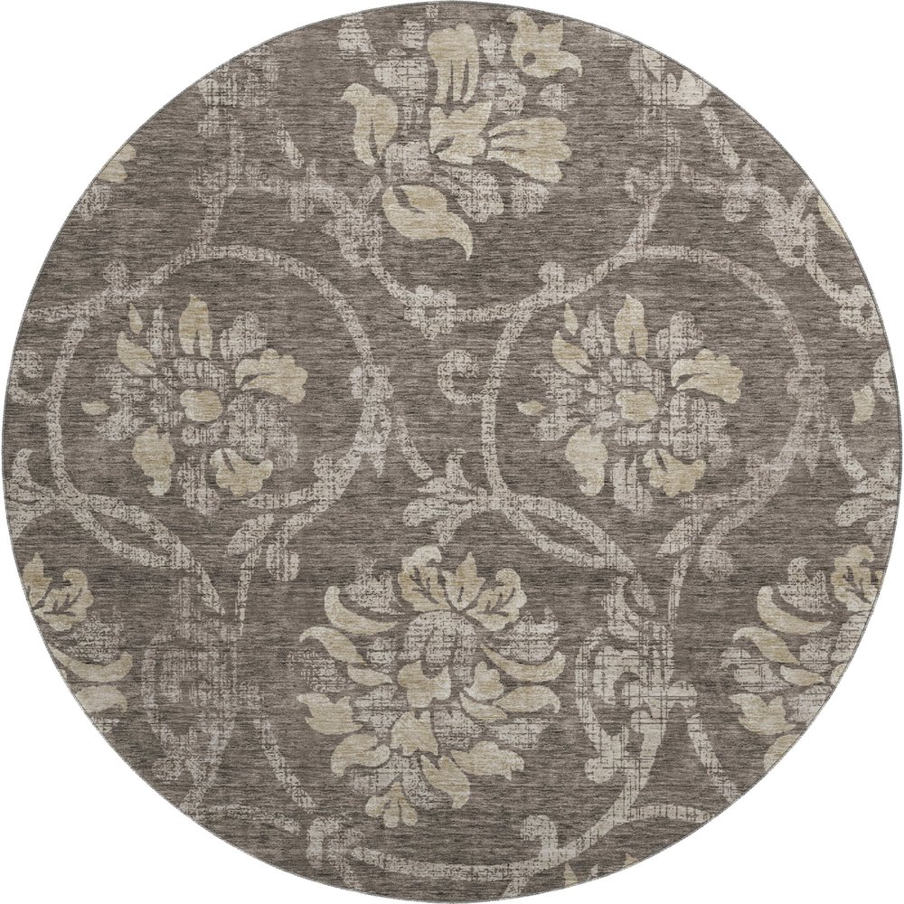 Premium Machine Washable Mayfield AMF762 Brown 8' x 8' Round Rug. Picture 1