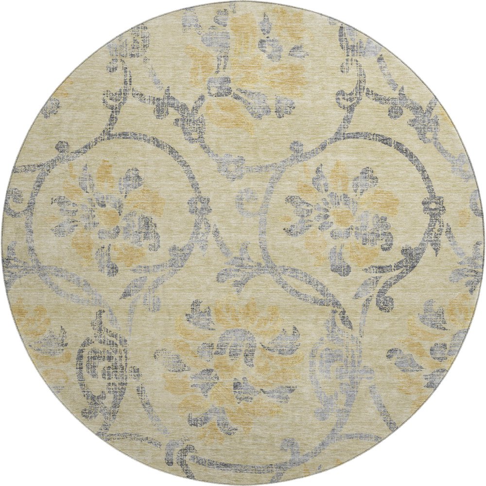 Premium Machine Washable Mayfield AMF762 Gold 8' x 8' Round Rug. Picture 1