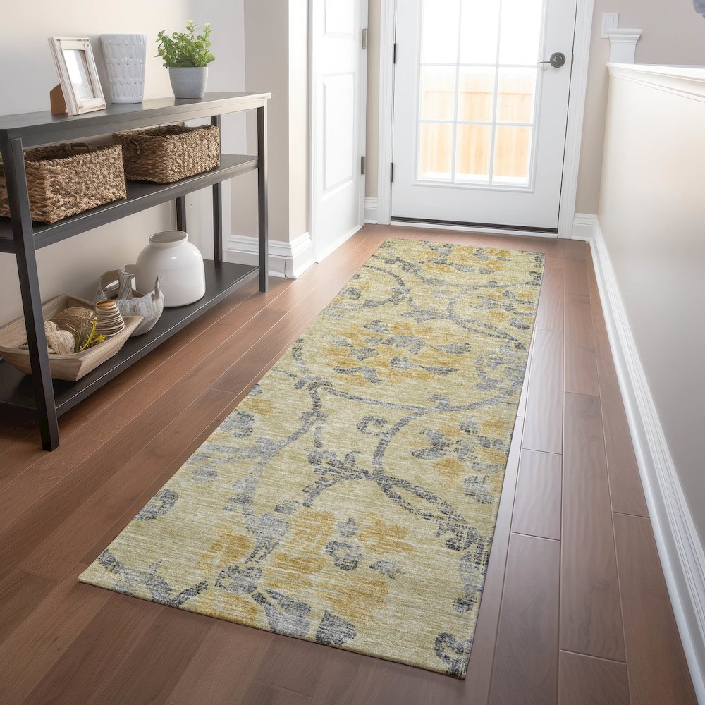 Premium Machine Washable Mayfield AMF762 Gold 2'3" x 7'6" Runner Rug. Picture 5