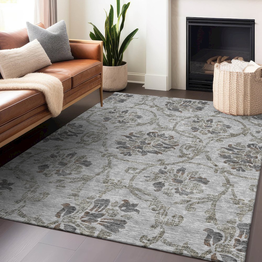 Premium Machine Washable Mayfield AMF762 Gray 2'6" x 3'10" Rug. Picture 6