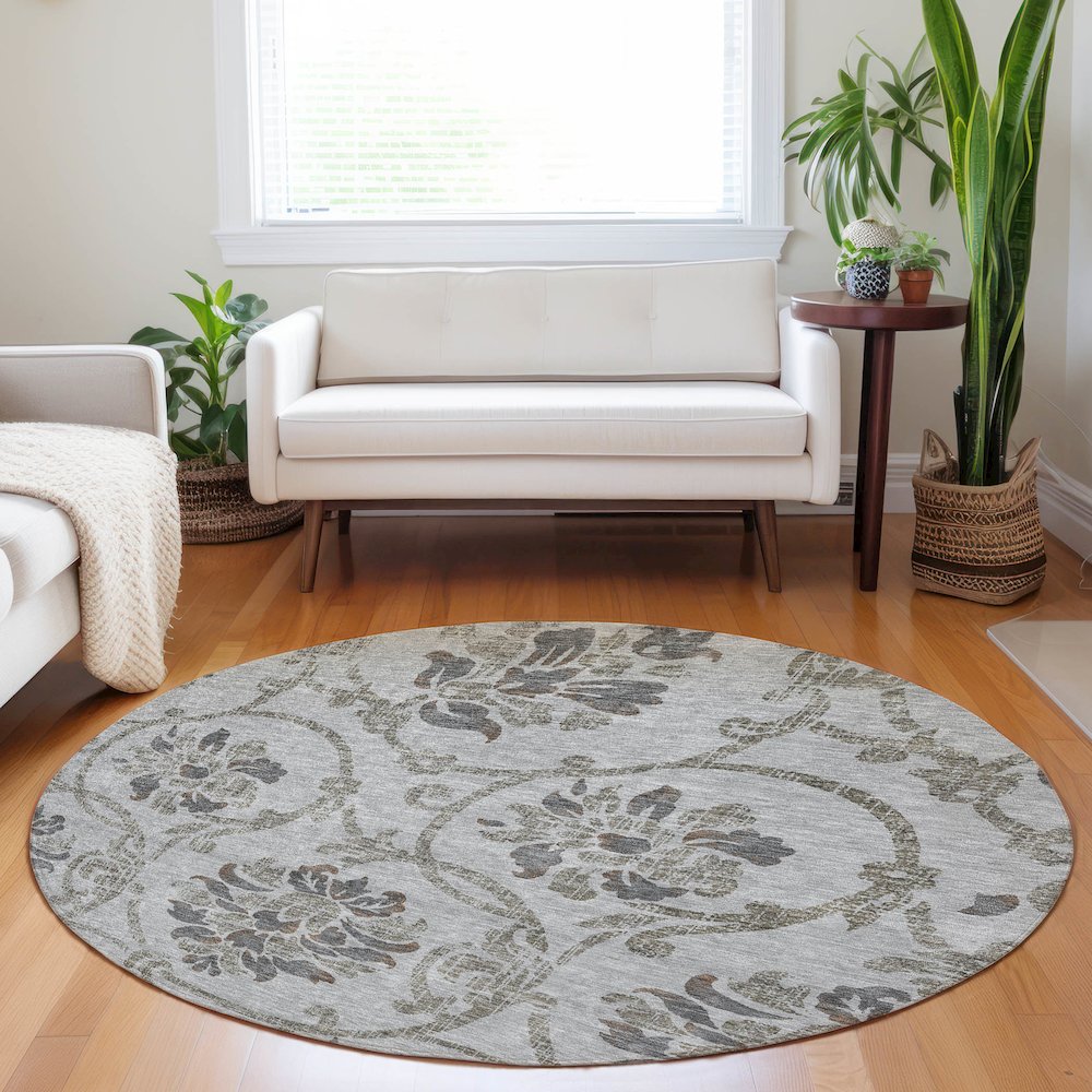 Premium Machine Washable Mayfield AMF762 Gray 8' x 8' Round Rug. Picture 5