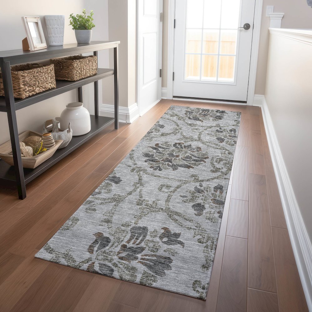 Premium Machine Washable Mayfield AMF762 Gray 2'3" x 7'6" Runner Rug. Picture 5