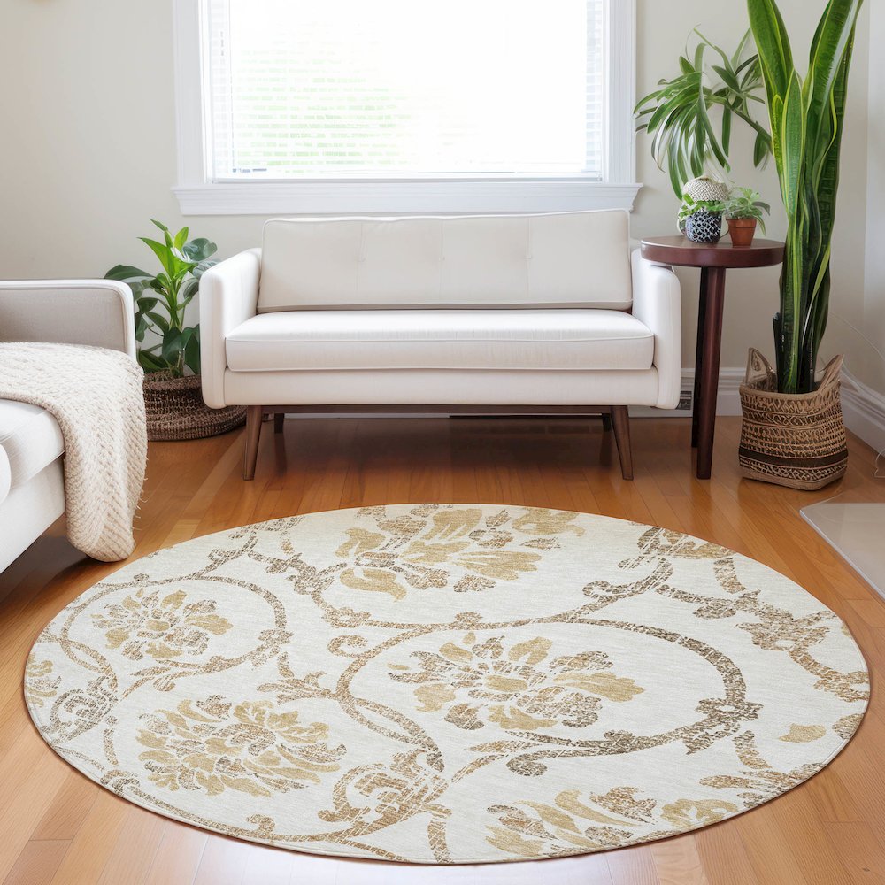 Premium Machine Washable Mayfield AMF762 Ivory 8' x 8' Round Rug. Picture 5