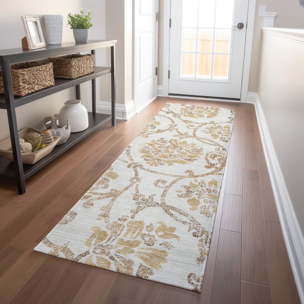 Premium Machine Washable Mayfield AMF762 Ivory 2'3" x 7'6" Runner Rug. Picture 5