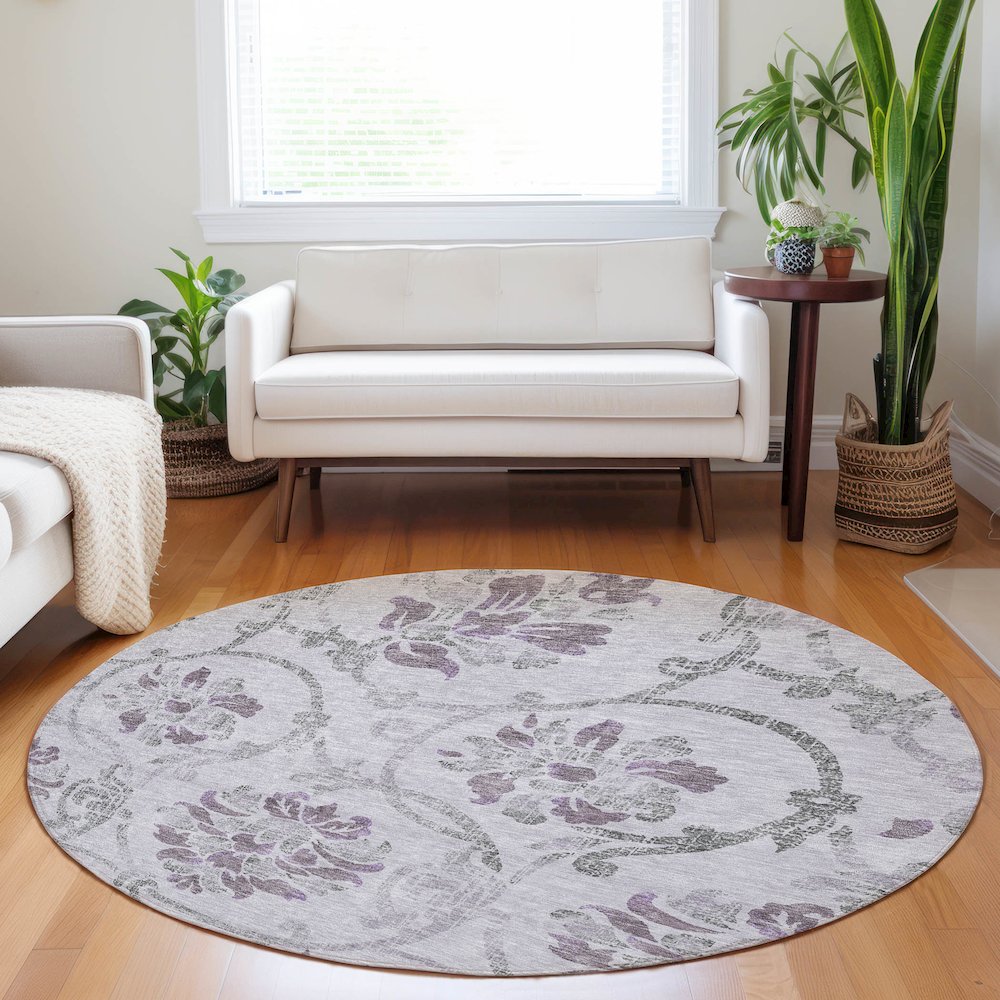 Premium Machine Washable Mayfield AMF762 Lavender 8' x 8' Round Rug. Picture 5