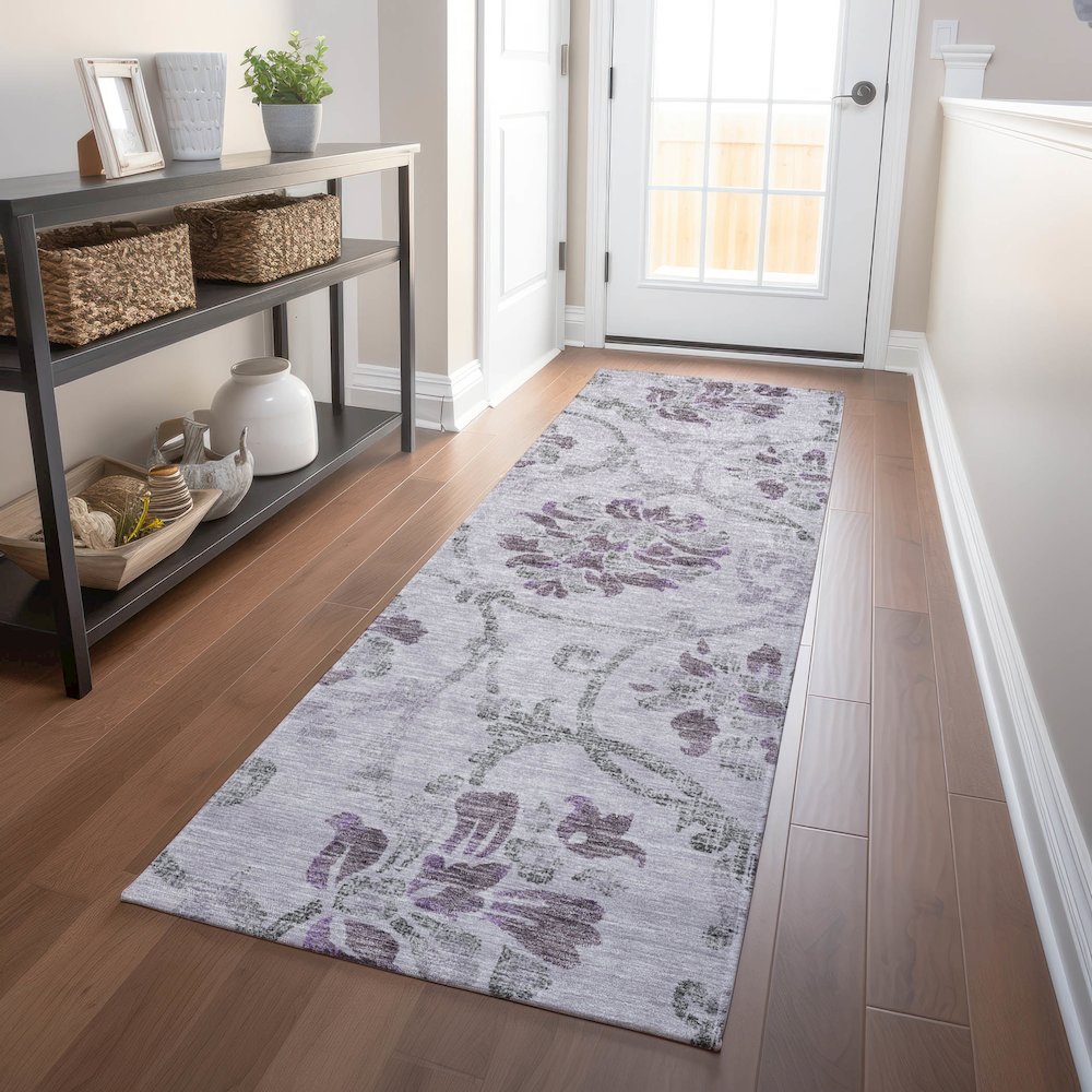 Premium Machine Washable Mayfield AMF762 Lavender 2'3" x 7'6" Runner Rug. Picture 5